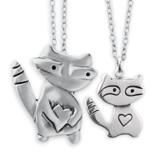 Sterling Silver Mother Daughter Raccoon Necklace Set