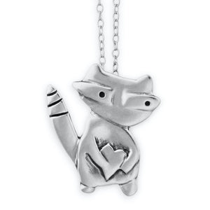 Sterling Silver Raccoon Charm Necklace on Adjustable Sterling Chain