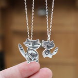 Sterling Silver Mother Daughter Raccoon Necklace Set