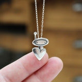 Sterling Silver Orbit Heart Charm Necklace on Adjustable Sterling Chain