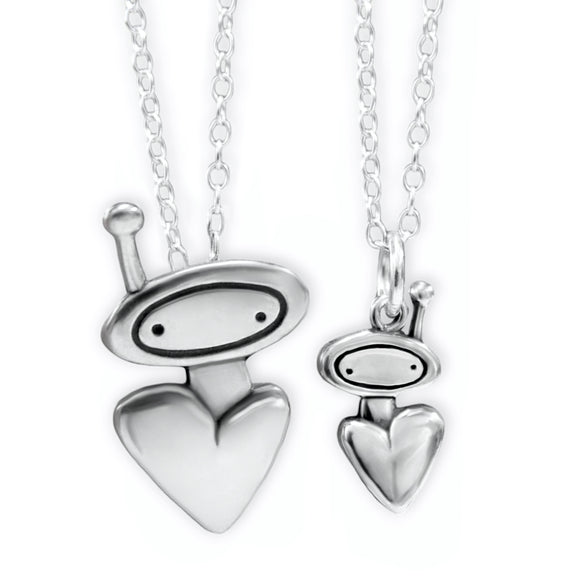 Sterling Silver Mother Daughter Astronaut Heart Necklaces