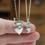 Sterling Silver Mother Daughter Astronaut Heart Necklaces