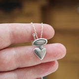 Sterling Silver Orbit Heart Charm Necklace on Adjustable Sterling Chain