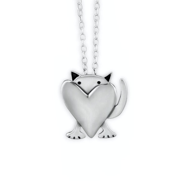 Sterling Silver Peek-a-Cat Necklace Charm on an Adjustable Sterling Chain