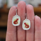 Red Fox Earrings - Sterling Silver and Vitreous Enamel Red Fox Dangle Earrings - Shapeshifter Trickster Transformation