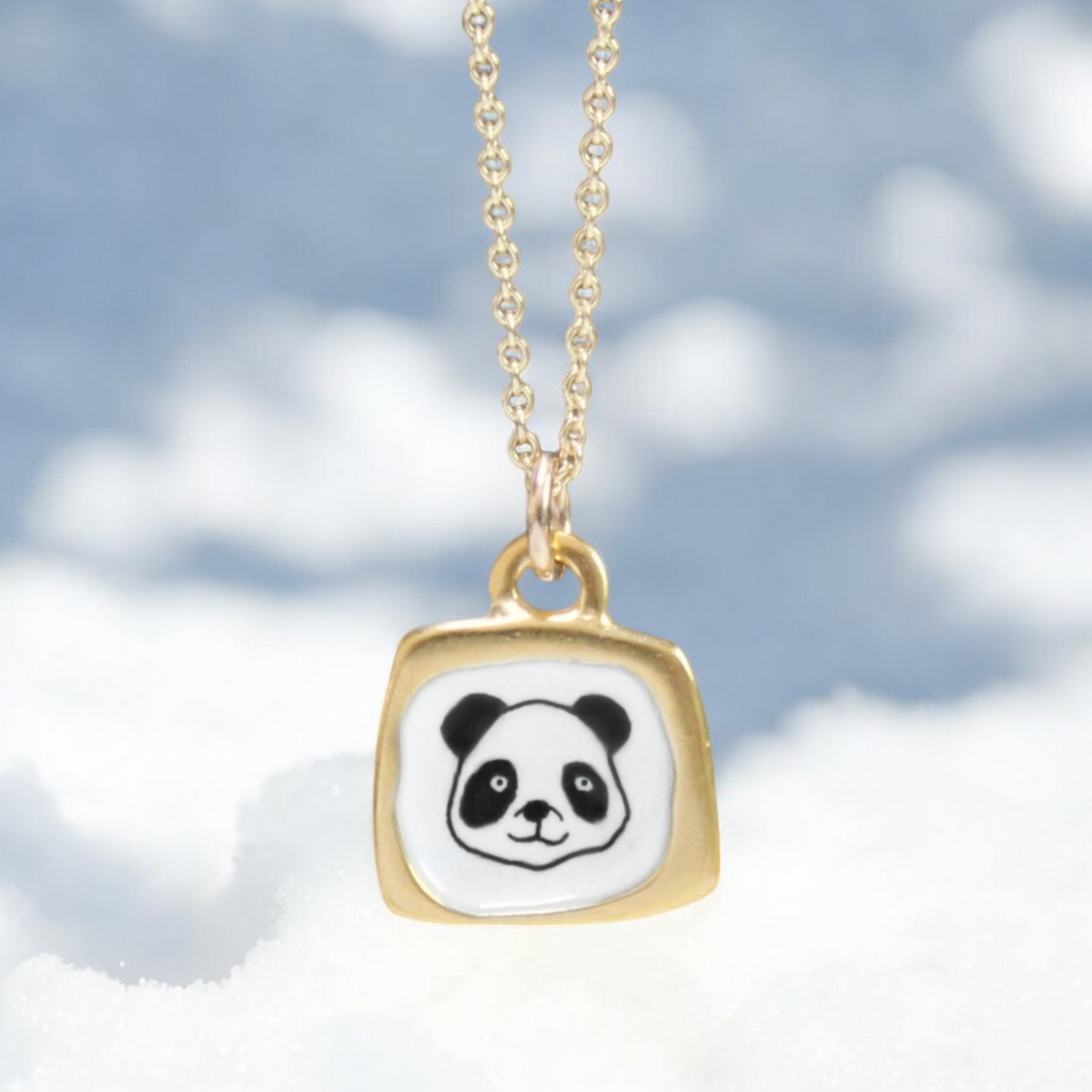 Tiny Gold Panda Necklace - Sterling Silver And Enamel Panda Pendant Di ...