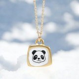 Tiny Gold Panda Necklace - Sterling Silver And Enamel Panda Pendant Dipped In Gold - Panda Charm Jewelry