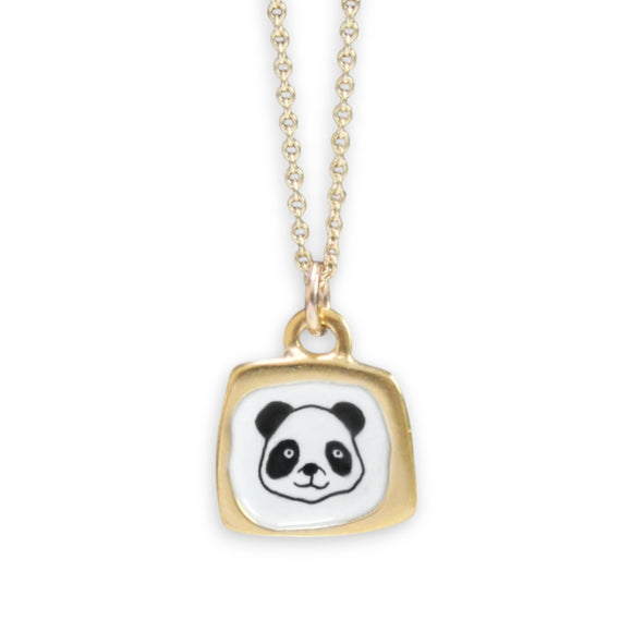 Tiny Gold Panda Necklace - Sterling Silver And Enamel Panda Pendant Dipped In Gold - Panda Charm Jewelry