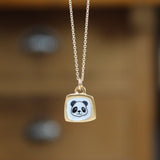 Tiny Gold Panda Necklace - Sterling Silver And Enamel Panda Pendant Dipped In Gold - Panda Charm Jewelry