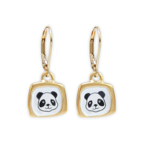 Tiny Gold Panda Earrings - Gold Dipped Sterling Silver Panda Earrings on Gold Filled Lever Back Ear Wires - Panda Jewelry