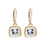 Tiny Gold Panda Earrings - Gold Dipped Sterling Silver Panda Earrings on Gold Filled Lever Back Ear Wires - Panda Jewelry