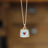 Tiny Gold heart Necklace - Sterling Silver And Enamel Heart Pendant Dipped In Gold - Heart Charm Jewelry