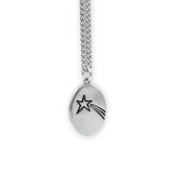 Mens Sterling Silver Wolf Charm Necklace on 24" Stainless Steel Curb Chain - Shooting Star