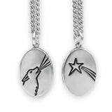 Mens Sterling Silver Wolf Charm Necklace on 24" Stainless Steel Curb Chain - Shooting Star