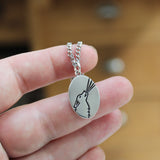 Mens Sterling Silver Wolf Charm Necklace on 24" Stainless Steel Curb Chain - Shooting Star