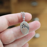 Mens Sterling Silver Wolf Charm Necklace on 24" Stainless Steel Curb Chain - Shooting Star