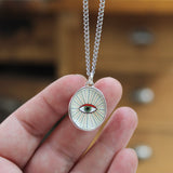 Mens Evil Eye Pendant on Stainless Steel Chain - Vitreous Enamel and Sterling Silver - Protection- Gift