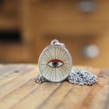 Mens Evil Eye Pendant on Stainless Steel Chain - Vitreous Enamel and Sterling Silver - Protection- Gift