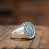 The Chase - Unisex Signet Ring- Vitreous Enamel and Sterling Silver Wolf and Rabbit Jewelry sizes 5 through