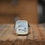 Mens Signet Ring - Wild Rabbit Ring - Vitreous Enamel and Sterling Silver Gift Jewelry sizes 5 through 12