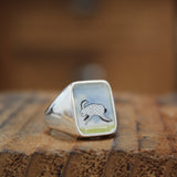 Mens Signet Ring - Wild Rabbit Ring - Vitreous Enamel and Sterling Silver Gift Jewelry sizes 5 through 12