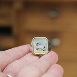 Mens Signet Ring - Wild Rabbit Ring - Vitreous Enamel and Sterling Silver Gift Jewelry sizes 5 through 12