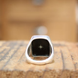 Mens Signet Ring - Black Wolf Ring - Vitreous Enamel and Sterling Silver Gift Jewelry sizes 5 through 12