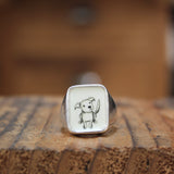 Mens Signet Ring with Dog - Perfect Puppy Ring - Vitreous Enamel and Sterling Silver Dog Gift Jewelry sizes 5 through 12