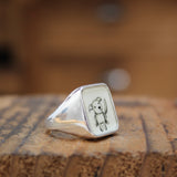 Mens Signet Ring with Dog - Perfect Puppy Ring - Vitreous Enamel and Sterling Silver Dog Gift Jewelry sizes 5 through 12