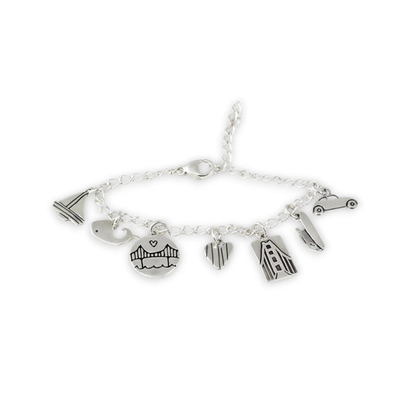 Golden Gate Bridge Charm Bracelet - 100% Sterling Silver - Charm Bracelet with Seven Bridge Charms - San Francisco -Adjustable