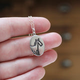 Oval Sterling Silver Horse Necklace on Adjustable Sterling Chain - Reversible Funny Horse Charm