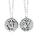 Round Sterling Silver Skateboarding Goat Charm Necklace on Adjustable Sterling Chain