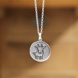 Round Sterling Silver Skateboarding Goat Charm Necklace on Adjustable Sterling Chain