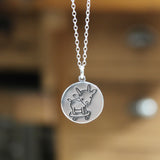 Round Sterling Silver Skateboarding Goat Charm Necklace on Adjustable Sterling Chain