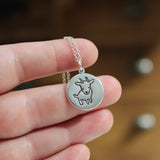 Round Sterling Silver Skateboarding Goat Charm Necklace on Adjustable Sterling Chain