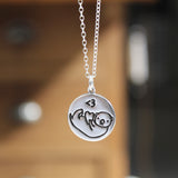 Round Sterling Silver Otter Charm Necklace on Adjustable Sterling Chain - Cut and Funny Texting Otter Medallion Charm