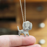 Sterling Silver Dog Charm Necklace - Floppy Eared Dog Pendant on Adjustable Sterling Chain