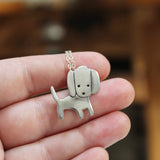 Sterling Silver Dog Charm Necklace - Floppy Eared Dog Pendant on Adjustable Sterling Chain