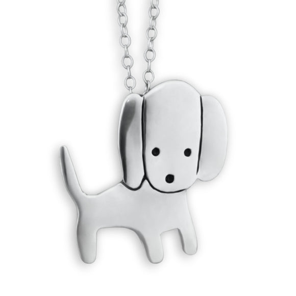 Sterling Silver Dog Charm Necklace - Floppy Eared Dog Pendant on Adjustable Sterling Chain