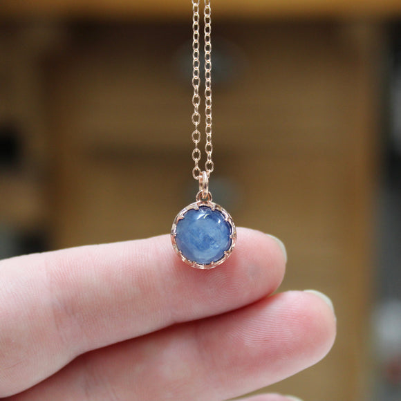 Prong Set Kyanite Necklace in Rose Gold Plated Setting on 16 18 or 20 Inch Rose Gold Filled Chain