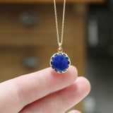 Prong Set Lapis Necklace in Gold Plated Setting on 16 18 or 20 Inch Gold Filled Chain