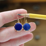 Lapis Earrings in Gold Plated Setting with Gold Filled Ear Wires - Blue Gemstone Dangles