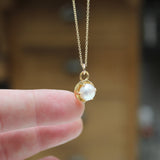 Tiny Pearl Necklace - Prong Set Pearl Pendant on 16 18 or 20 inch Gold Filled Chain - Minimal Pearl Charm