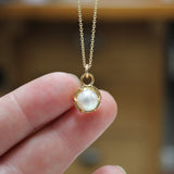 Tiny Pearl Necklace - Prong Set Pearl Pendant on 16 18 or 20 inch Gold Filled Chain - Minimal Pearl Charm