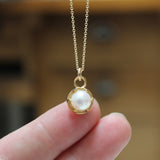 Tiny Pearl Necklace - Prong Set Pearl Pendant on 16 18 or 20 inch Gold Filled Chain - Minimal Pearl Charm