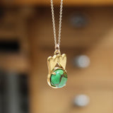 Two Hearts- Me and You- Gold Hearts- Gift Necklace with Green Turquoise on Gold Filled Chain