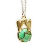 Two Hearts- Me and You- Gold Hearts- Gift Necklace with Green Turquoise on Gold Filled Chain