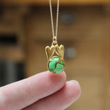 Two Hearts- Me and You- Gold Hearts- Gift Necklace with Green Turquoise on Gold Filled Chain