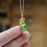 Two Hearts- Me and You- Gold Hearts- Gift Necklace with Green Turquoise on Gold Filled Chain