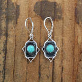 Southwest Style Turquoise Dangle Earrings - Blue Gemstone Earrings on Lever Back Ear Wires